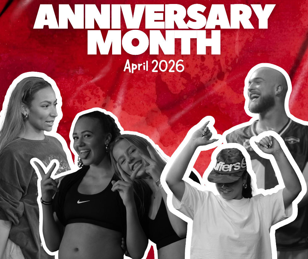 Promotional poster for Collab Industry Amsterdam's Anniversary Month event in April 2026 with people in front of a red background.
